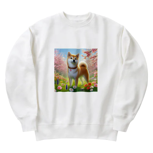 春の柴犬の冒険 Heavyweight Crew Neck Sweatshirt