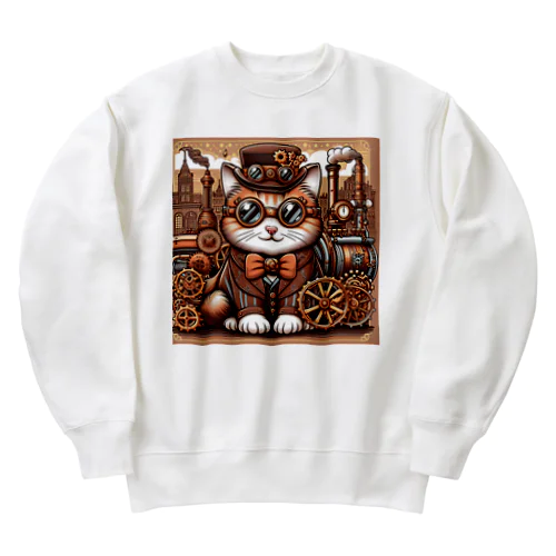 スチームパンクなゴーグル猫ちゃん Heavyweight Crew Neck Sweatshirt