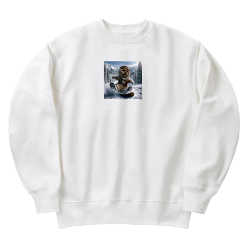 モカのスノボした日 Heavyweight Crew Neck Sweatshirt