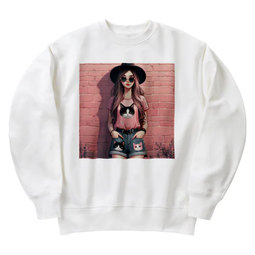 猫好きの女の子のファッション(1) Heavyweight Crew Neck Sweatshirt