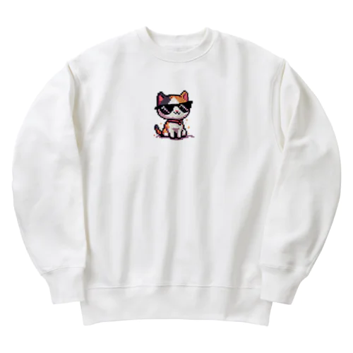 サングラスをかけた三毛猫 Heavyweight Crew Neck Sweatshirt