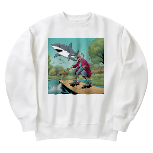 スケボーに乗る癖のあるおばあちゃん Heavyweight Crew Neck Sweatshirt