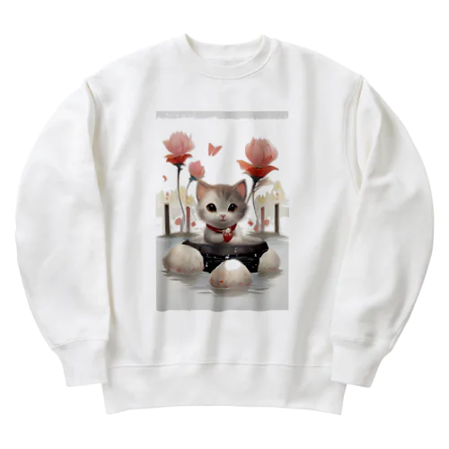 猫とお花 Heavyweight Crew Neck Sweatshirt