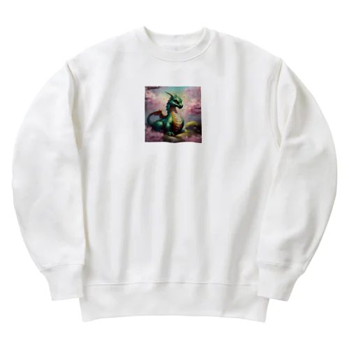 桃の花の香りに誘われて喜んでいる竜 Heavyweight Crew Neck Sweatshirt