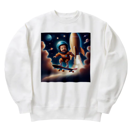 宇宙空間で楽しむ赤ちゃんスケーター Heavyweight Crew Neck Sweatshirt