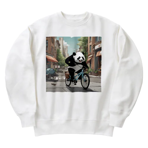 自転車に乗っているパンダ Heavyweight Crew Neck Sweatshirt