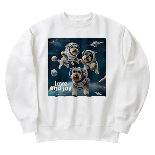 宇宙遊泳するミニチュアシュナウザー Heavyweight Crew Neck Sweatshirt