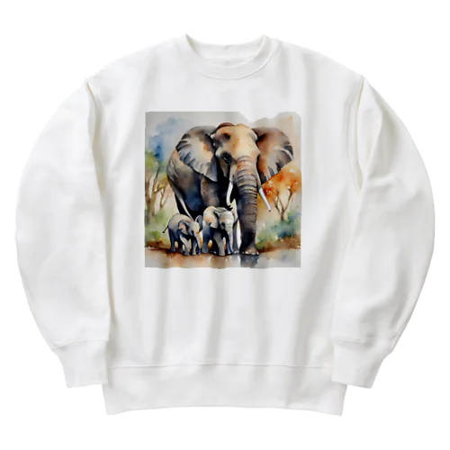 ゾウの親子　水彩4 Heavyweight Crew Neck Sweatshirt