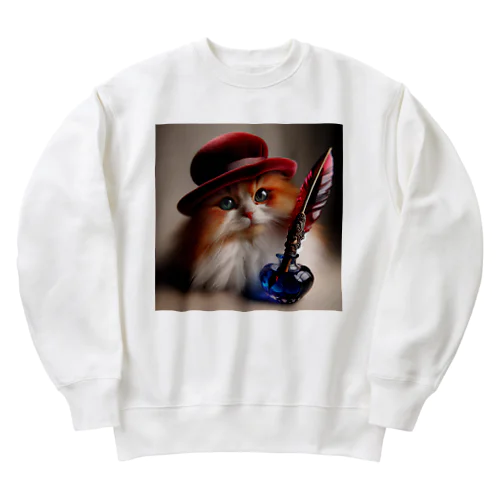 羽ペン猫作家 Heavyweight Crew Neck Sweatshirt