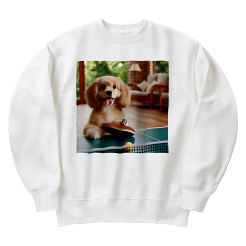 可愛い卓球犬 Heavyweight Crew Neck Sweatshirt