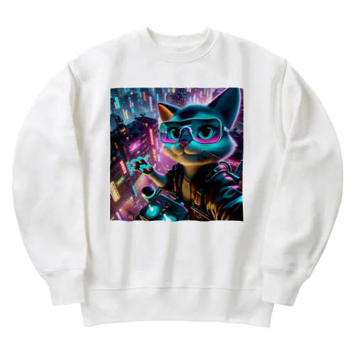 疾走するサイバースペースで、クールなにゃんこたちが都市を舞台に華麗に活躍！ Heavyweight Crew Neck Sweatshirt