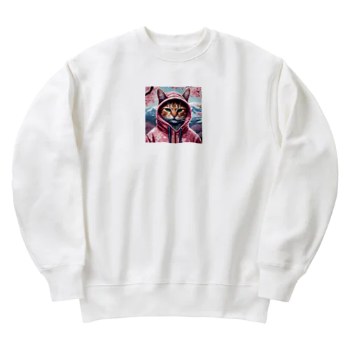 桜舞うなかオシャン猫 Heavyweight Crew Neck Sweatshirt