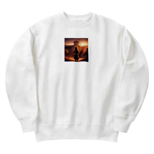 卒業式前の女性の切ない後ろ姿 Heavyweight Crew Neck Sweatshirt