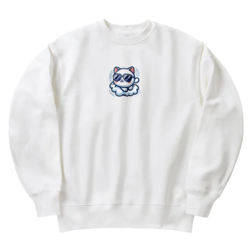 ふわふわの雲の上に座るねこちゃん Heavyweight Crew Neck Sweatshirt