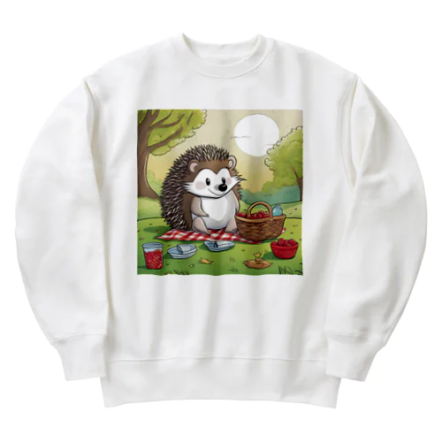 ピクニックを楽しむハリネズミ Heavyweight Crew Neck Sweatshirt