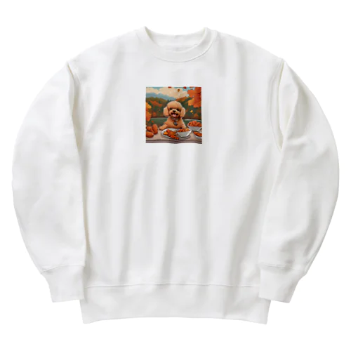 秋を楽しむトイプードル Heavyweight Crew Neck Sweatshirt