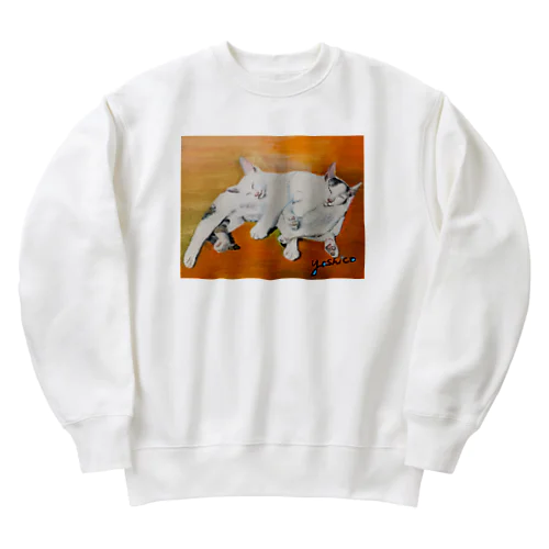 幸せな夢をみる仔猫たち・油絵 Heavyweight Crew Neck Sweatshirt