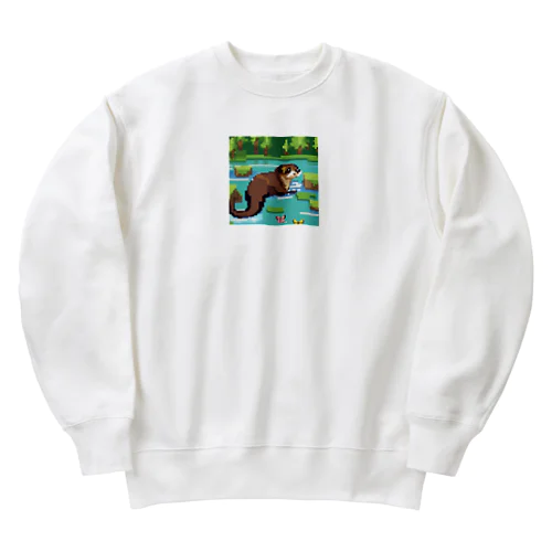 流れの中でバタフライスタイルで泳ぐコツメカワウソ Heavyweight Crew Neck Sweatshirt