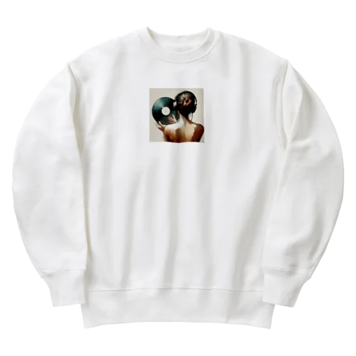 音楽を聴く女の人 Heavyweight Crew Neck Sweatshirt