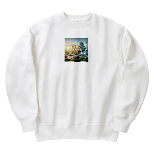 明るい未来を予感させる大阪城 Heavyweight Crew Neck Sweatshirt