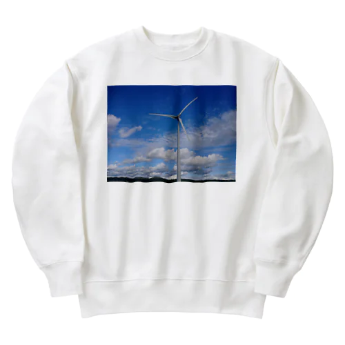 青い空と風車 Heavyweight Crew Neck Sweatshirt