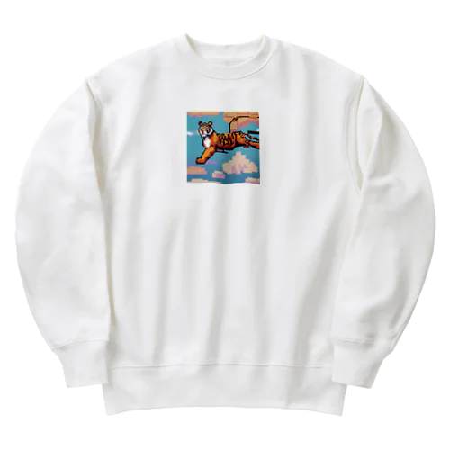 ハンドグライダーを飛ばしているトラ Heavyweight Crew Neck Sweatshirt