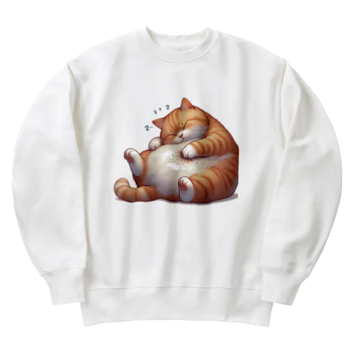 イビキをかいて眠るポッチャリ猫 Heavyweight Crew Neck Sweatshirt