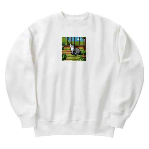 ガーデンで日向ぼっこしている猫 Heavyweight Crew Neck Sweatshirt