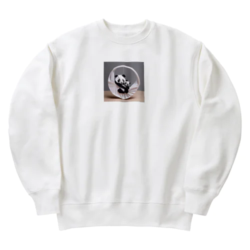 輪っかで遊ぶ親子の折り紙パンダ Heavyweight Crew Neck Sweatshirt