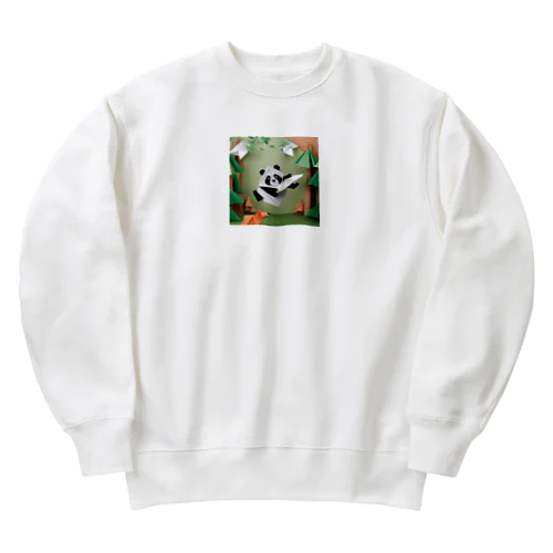 フリスビーで遊ぶ折り紙パンダ Heavyweight Crew Neck Sweatshirt