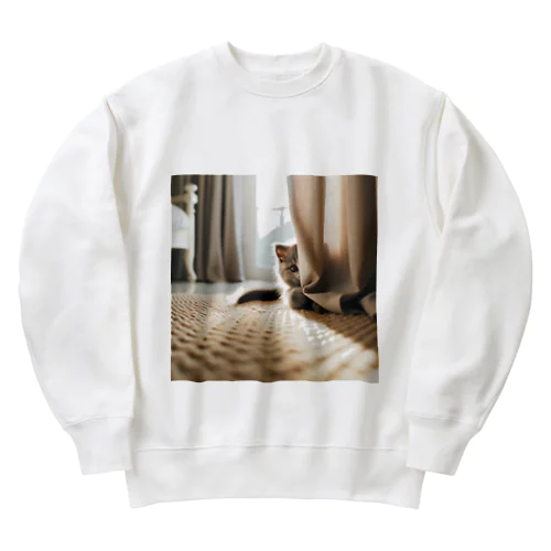 こっそりと覗き込む猫 Heavyweight Crew Neck Sweatshirt