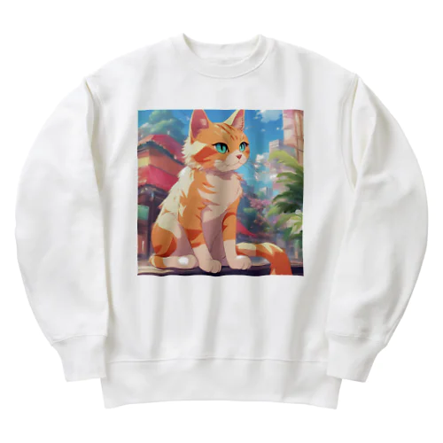 窓辺に佇む、かわいらしい猫ちゃんの姿🐱✨ Heavyweight Crew Neck Sweatshirt