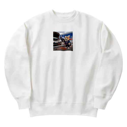 車のバッテリーがあがって、立ち往生しているコーギー Heavyweight Crew Neck Sweatshirt