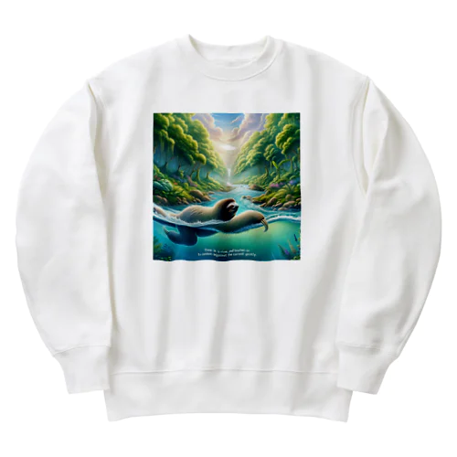 時間の流れを象徴する川の中でゆったりと泳ぐ、ナマケモノの姿🌿 Heavyweight Crew Neck Sweatshirt