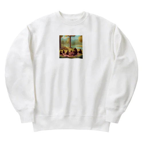 癒される動物（くまの親子） Heavyweight Crew Neck Sweatshirt