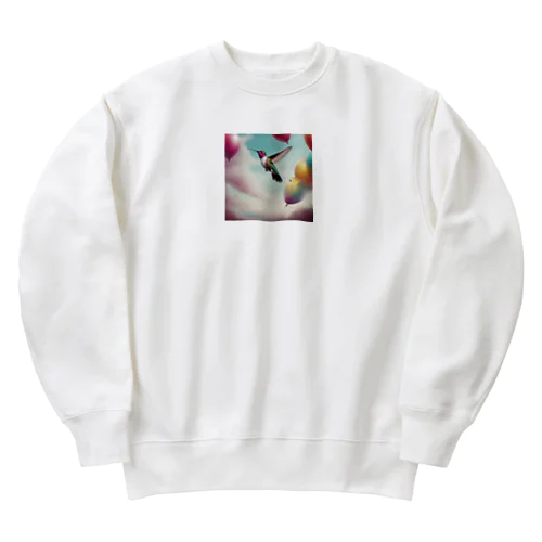 癒される動物（キツツキ） Heavyweight Crew Neck Sweatshirt