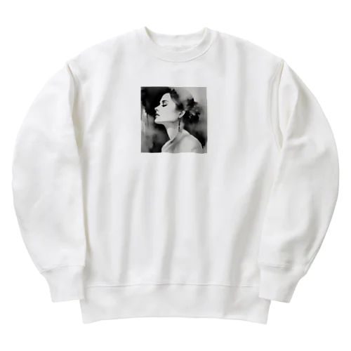 はかなげな女性（モノクロ） Heavyweight Crew Neck Sweatshirt