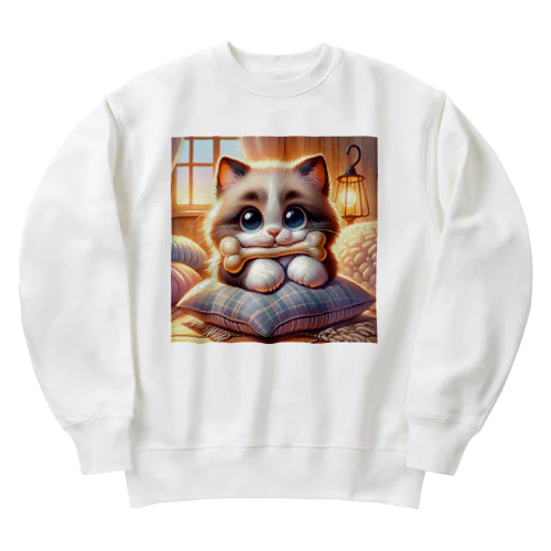 骨をくわえた猫ちゃん Heavyweight Crew Neck Sweatshirt