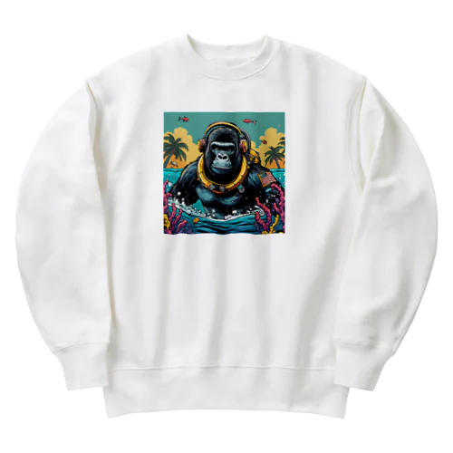 スキューバダイビングをするゴリラ Heavyweight Crew Neck Sweatshirt