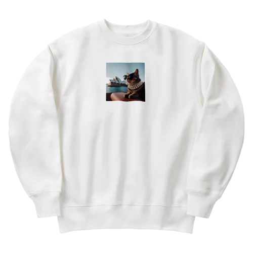 パールネックレス大好きなカッコいいねこがシドニーオペラハウス前にて Heavyweight Crew Neck Sweatshirt