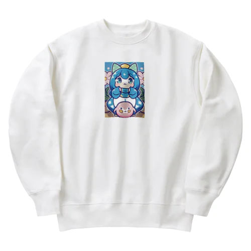 青い髪の姫とピンクのかわいい生物♪ Heavyweight Crew Neck Sweatshirt