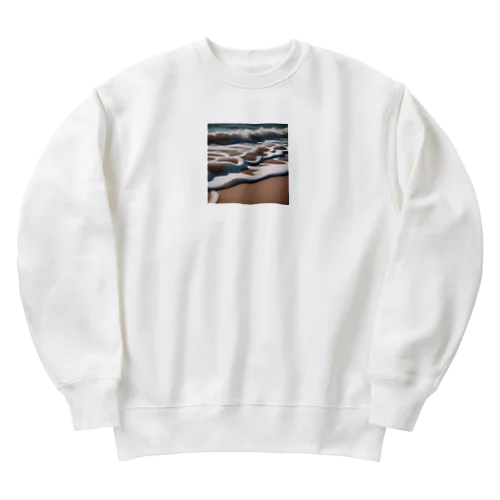 海岸に広がる砂浜と波打ち際 Heavyweight Crew Neck Sweatshirt