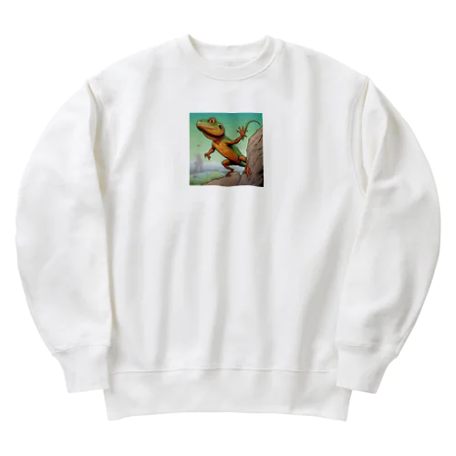 崖から飛び立つトカゲ Heavyweight Crew Neck Sweatshirt