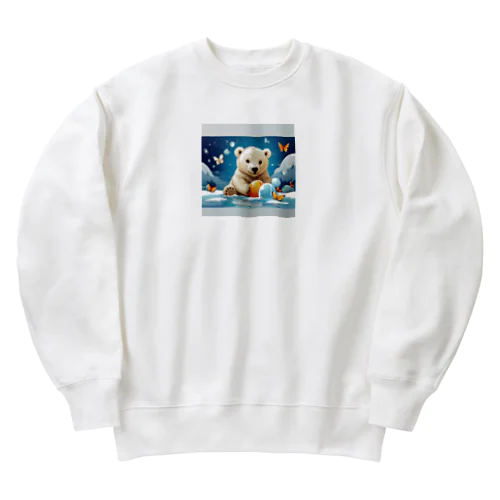 ボーるで遊んでいる白くま Heavyweight Crew Neck Sweatshirt