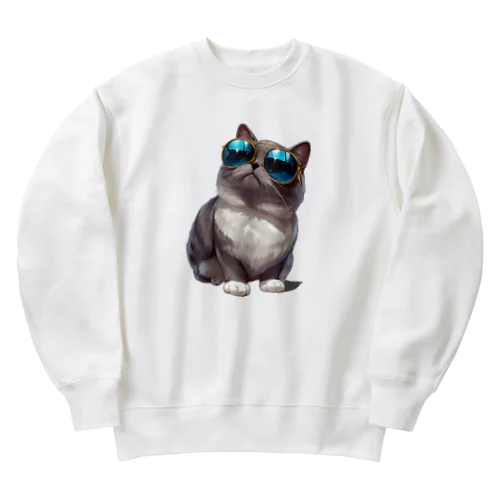 サングラスをかけた、かわいいネコ Marsa 106 Heavyweight Crew Neck Sweatshirt