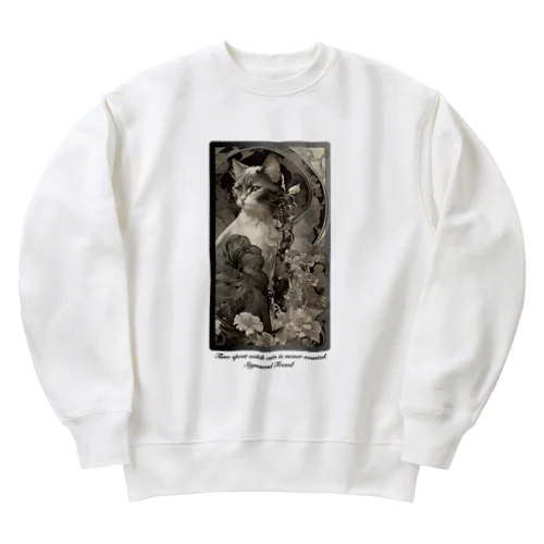 可憐なモノトーンにゃんこ Heavyweight Crew Neck Sweatshirt