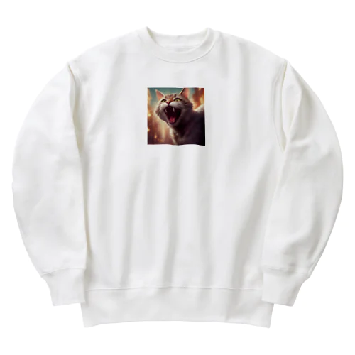 威嚇するねこ Heavyweight Crew Neck Sweatshirt