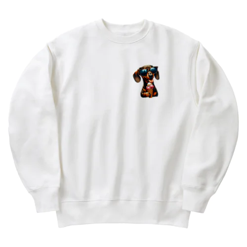 サングラスをかけた可愛いダックスフンド Heavyweight Crew Neck Sweatshirt