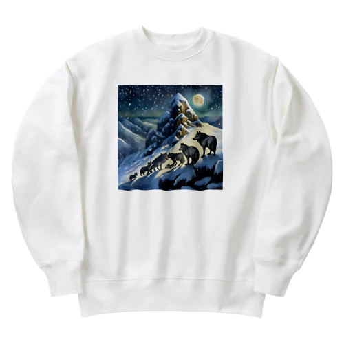 雪山のオオカミの群れ Heavyweight Crew Neck Sweatshirt