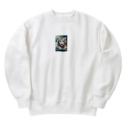 可愛いホワイトタイガー Heavyweight Crew Neck Sweatshirt